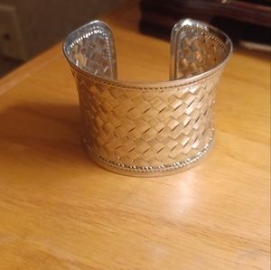 Silver Tone Metal Woven Cuff Bracelet